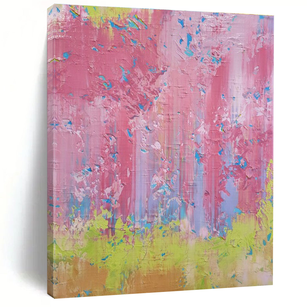 Pink, Blue, Green, Yellow with Thick Strokes "Blossom Rain" Abstract Painting On Canvas PS1402