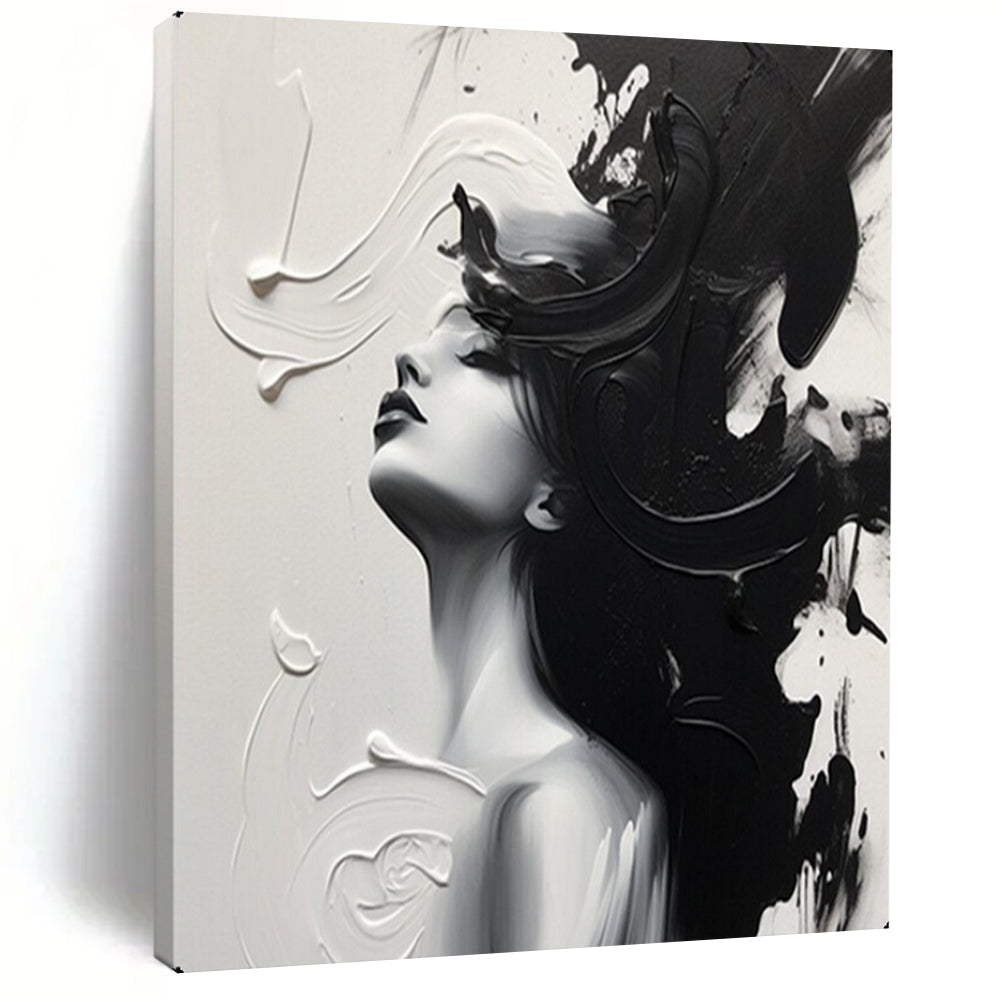 Monochrome Grace Black & White Abstract Female, Painting On Canvas PT2143