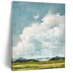“Fluffy White Clouds Over Green Fields” - Impressionist Sky Painting On Canvas PT1878