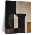 Black, Beige & Brown Geometric Abstract "Suburban Geometry" Painting On Canvas PS0862
