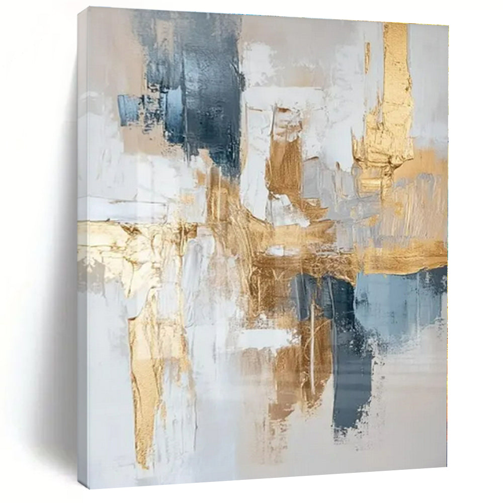 Beige, Blue, and Gold Abstract Blend - Neutral - Toned Abstract Fusion Painting On Canvas PS1242