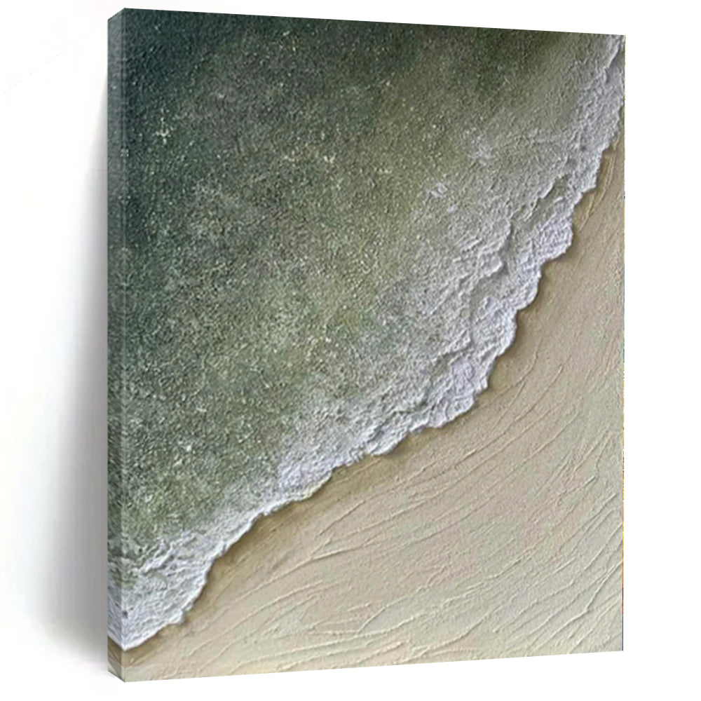 “Green - Beige Textured Coastal” - Beach - Inspired Abstract Painting On Canvas PS0134