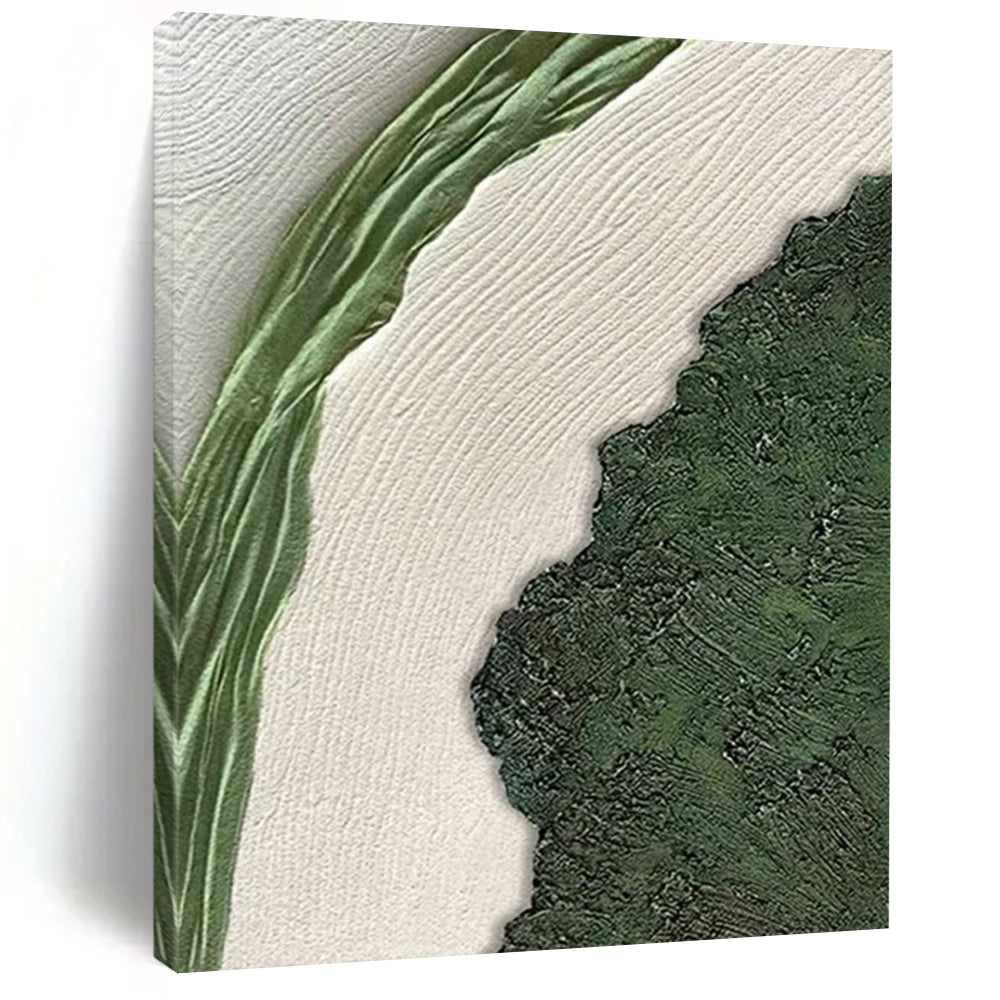 “Green & White Textured Abstract” - Nature - Inspired Abstract Painting On Canvas DS316