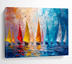 “Colorful Sailboats at Sea” - Impasto Oil Painting On Canvas DKS800