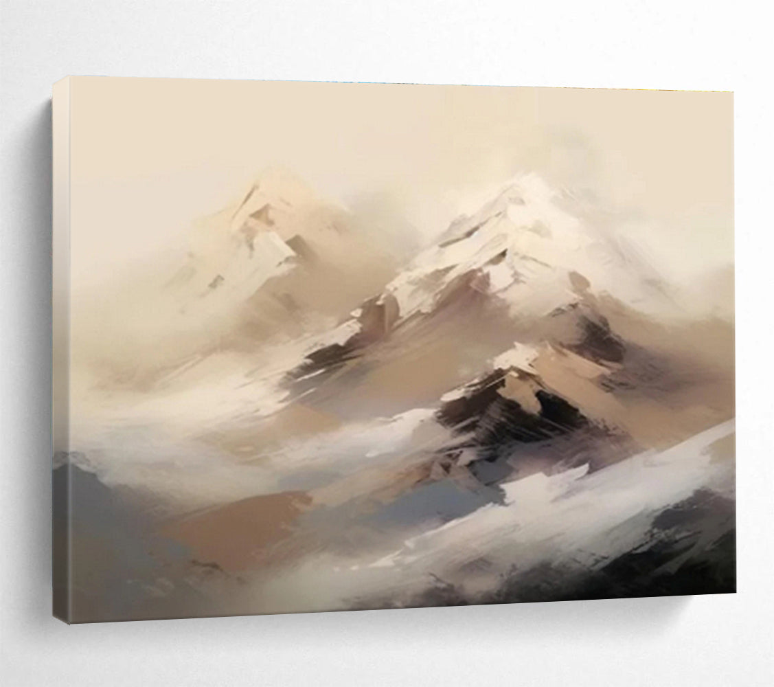 Misty Mountain Peaks in Neutrals - Abstract Landscape Painting On Canvas DKS325