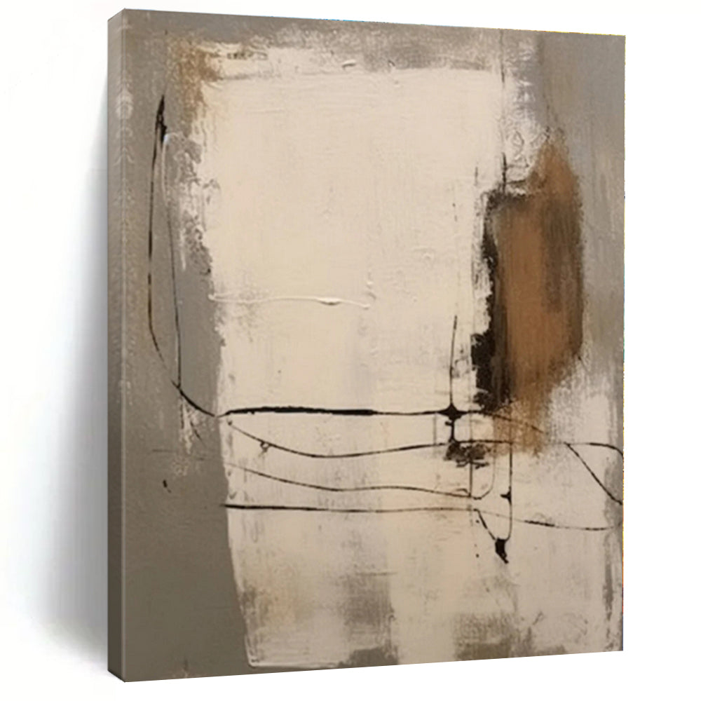 “Gray - Beige - Black Linear Abstraction” - Gray, Beige, Black Abstract Painting On Canvas PS0539