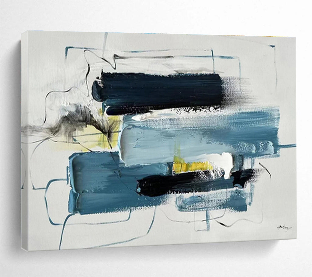 Cool Blues and Dynamic Lines - Modernist Abstract Painting On Canvas DKS318