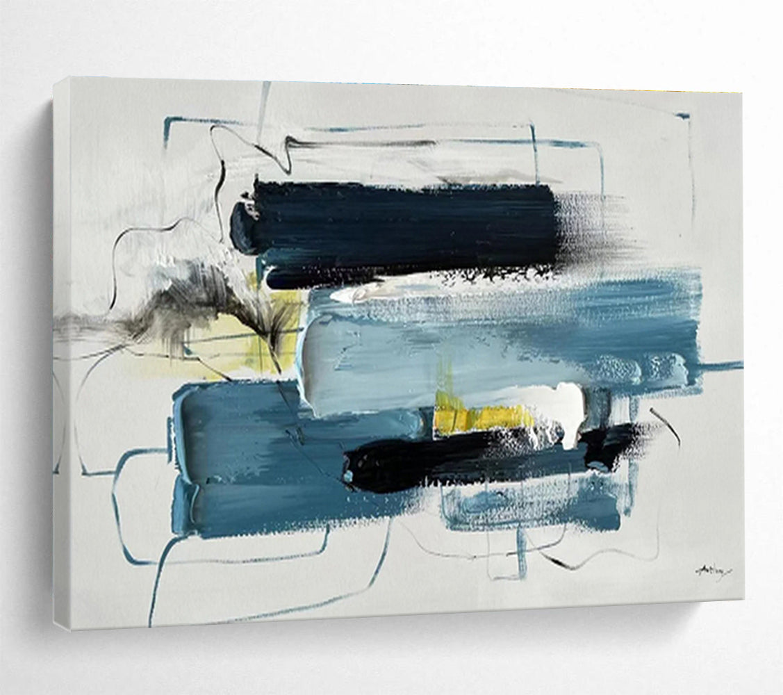 Cool Blues and Dynamic Lines - Modernist Abstract Painting On Canvas DKS318