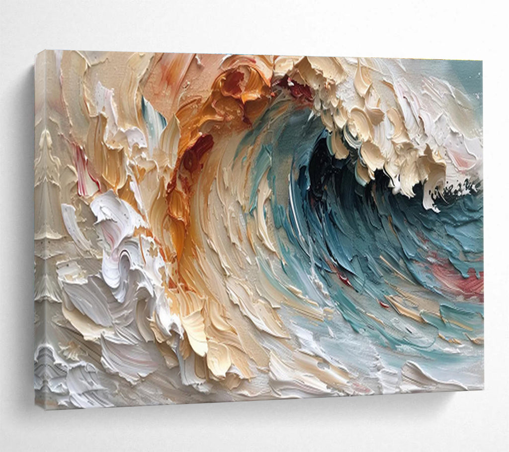 Sunset Wave - Impasto Sea Oil Painting, Great for Beach House & Balcony DKS676