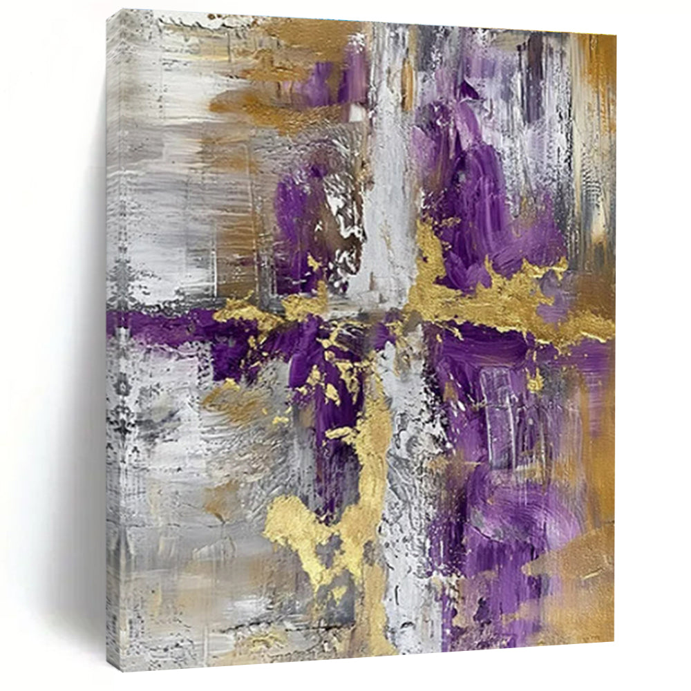 Purple, Gold & Gray Revived Abstract "Regal Fusion" Painting On Canvas PS0846