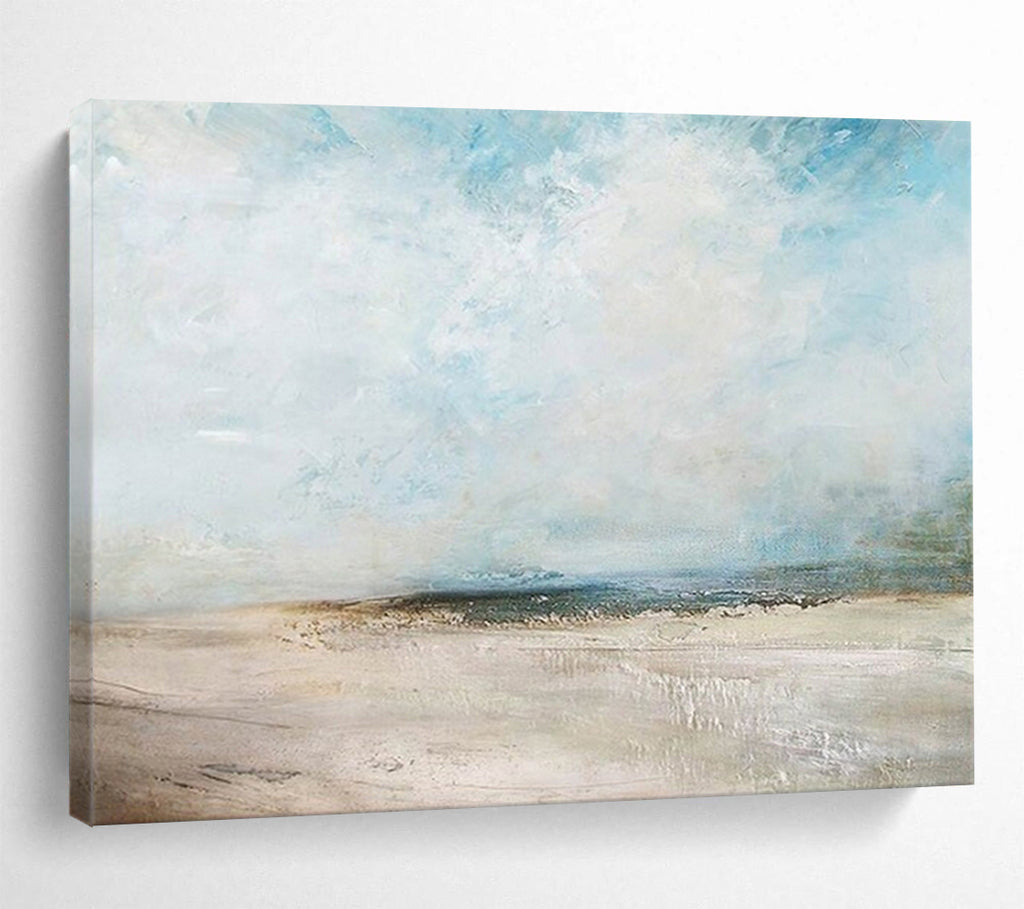 “Blue - White Abstract Beach” - Textured Skies “Cloudy Coast” Painting On Canvas PT1670