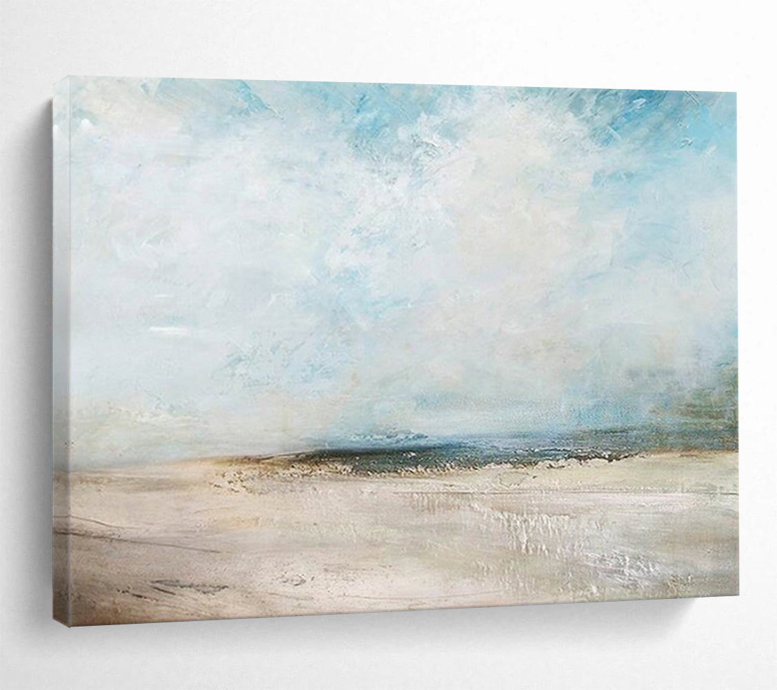 “Blue - White Abstract Beach” - Textured Skies “Cloudy Coast” Painting On Canvas PT1670