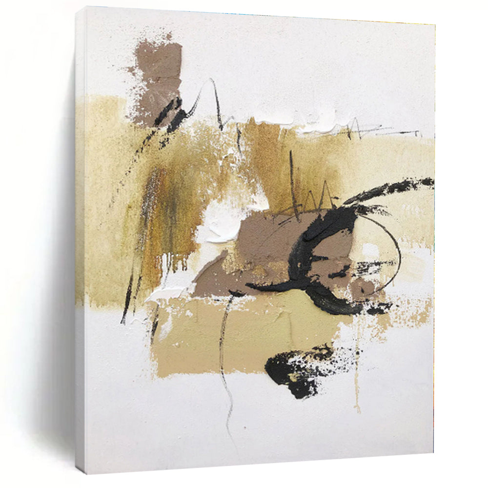 “Beige - Black Expressive Marks” - Beige, Black Abstract Painting On Canvas PS0500