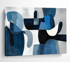 “Blue Shapes & Monochrome Background” - Abstract Cubist - Painting On Canvas PT1713