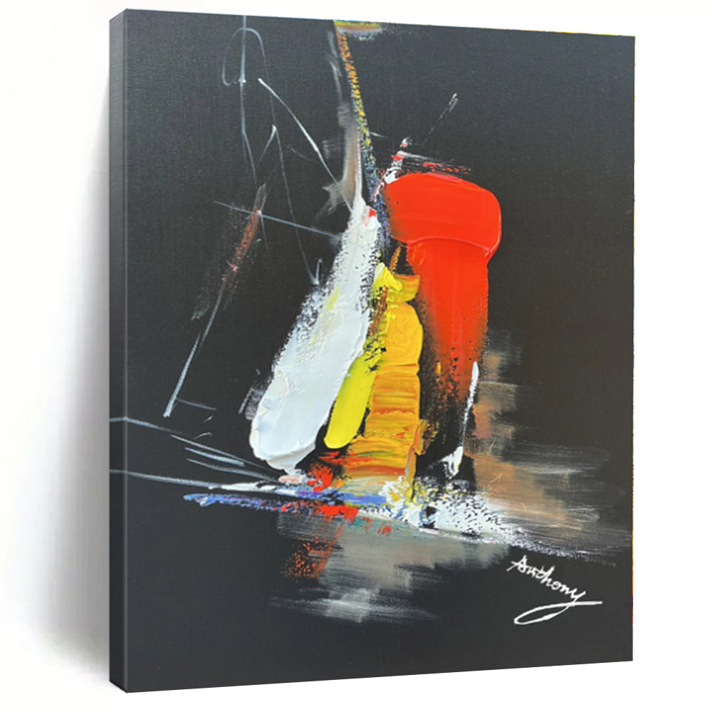 “Black - Red - Yellow Dynamic Burst” - Black, Red, Yellow, Blue Abstract Painting On Canvas PS0515