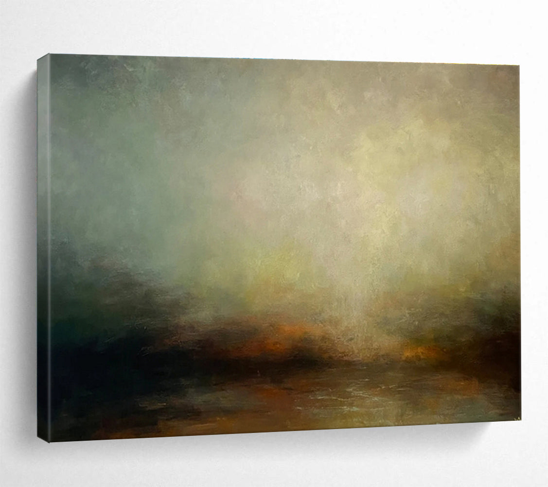 “Muted Color Landscape” - Green, Brown & Gray Landscape, Impressionistic Oil Painting On Canvas DKS773