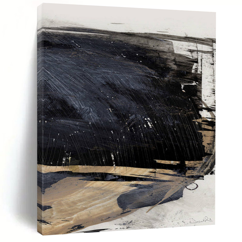 “Monochrome Depth” - Dark Gray & Light Beige Contrast Painting On Canvas DS202