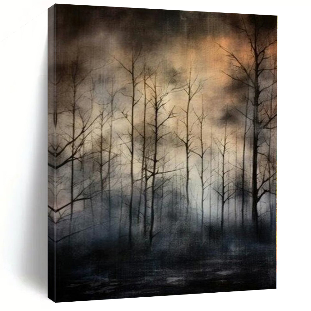 Dark Tones with Misty Forest Scene "Mystic Twilight Woods" Landscape Painting On Canvas PS1204