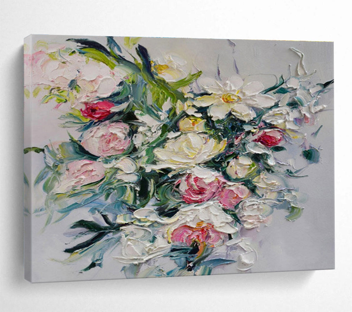 Colorful Blooms - Flower Bouquet Oil Painting, Ideal for Living Room & Bedroom DKS661