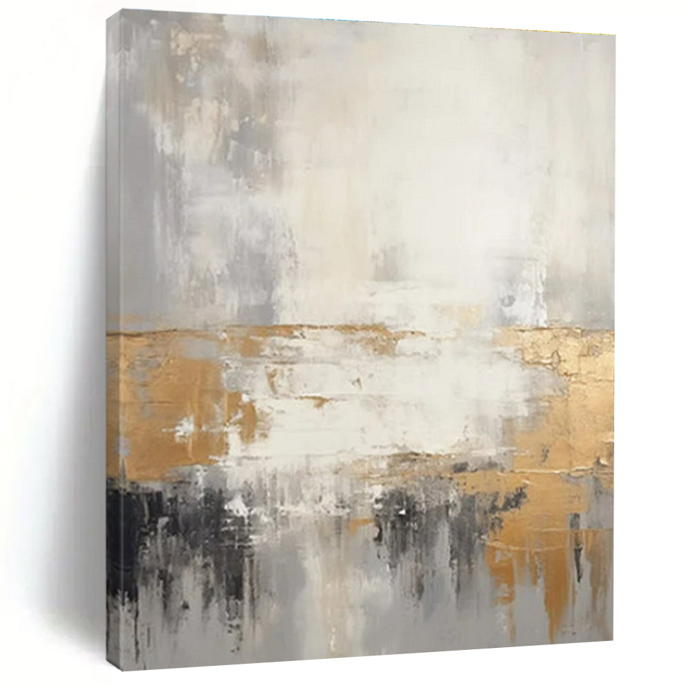 Gray, White & Gold Abstract Horizon "Ethereal Dusk" Painting On Canvas PS0855