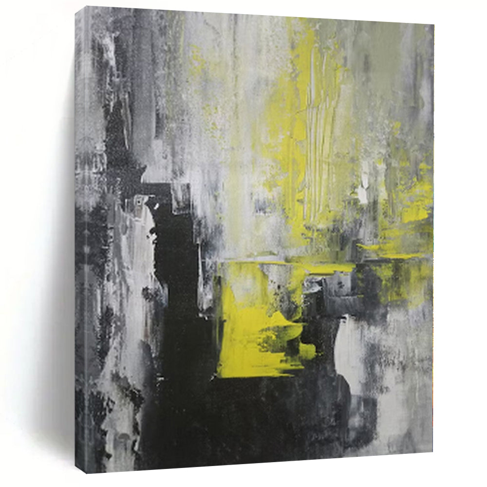 “Gray - Yellow Abstract Urban” - Industrial Abstract Painting On Canvas PS0063