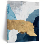“Blue, White, and Gold Abstract” - Elegant, Metallic - Accented Painting On Canvas PT1527