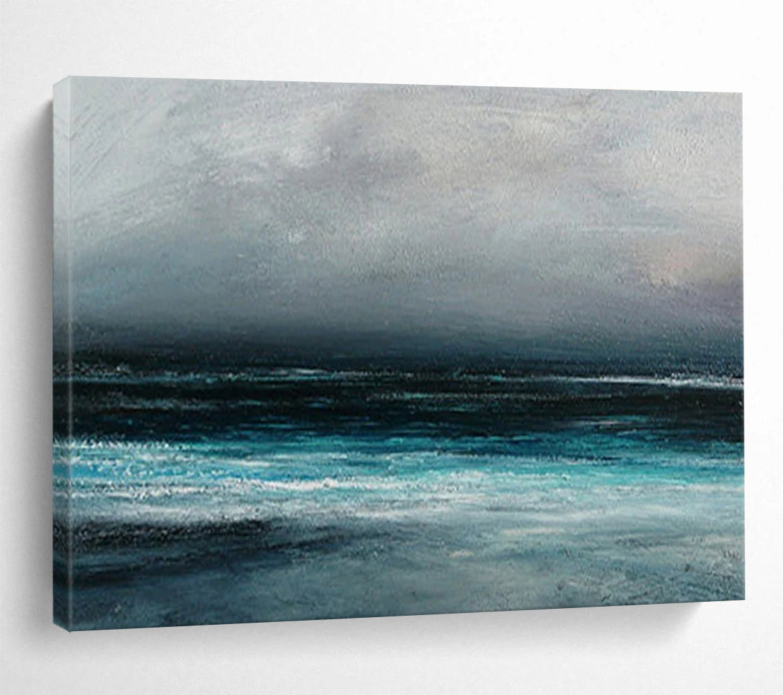 “Moody Coastal Landscape in Grays and Blues” - Atmospheric Oil Painting On Canvas PT035