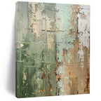 Green, Brown & Gray Textured Abstract "Mossy Wall" Painting On Canvas PS0854