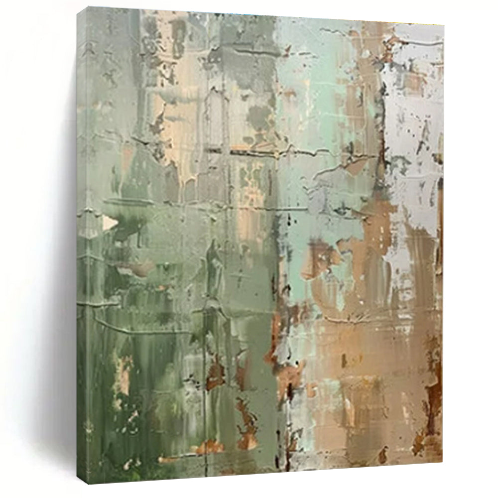 Green, Brown & Gray Textured Abstract "Mossy Wall" Painting On Canvas PS0854
