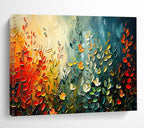 “Colorful Leaf Symphony” - Vibrant Green, Yellow & Red Textured Leaf, Impasto Nature Painting On Canvas DKS711