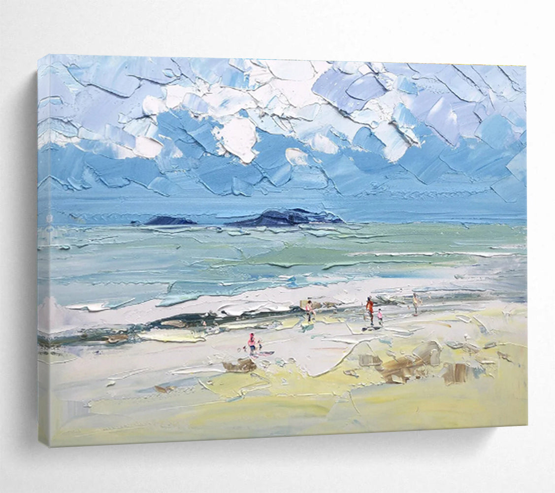 “Textured Beach Scene Painting” - Textured Landscape Painting, Fits Coastal - Themed Home & Family Room DKS628