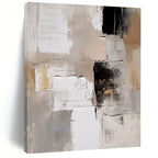 “Neutral - Black Textured Abstract” - Beige, Gray, White, Black Textured Abstract Painting On Canvas PS0442