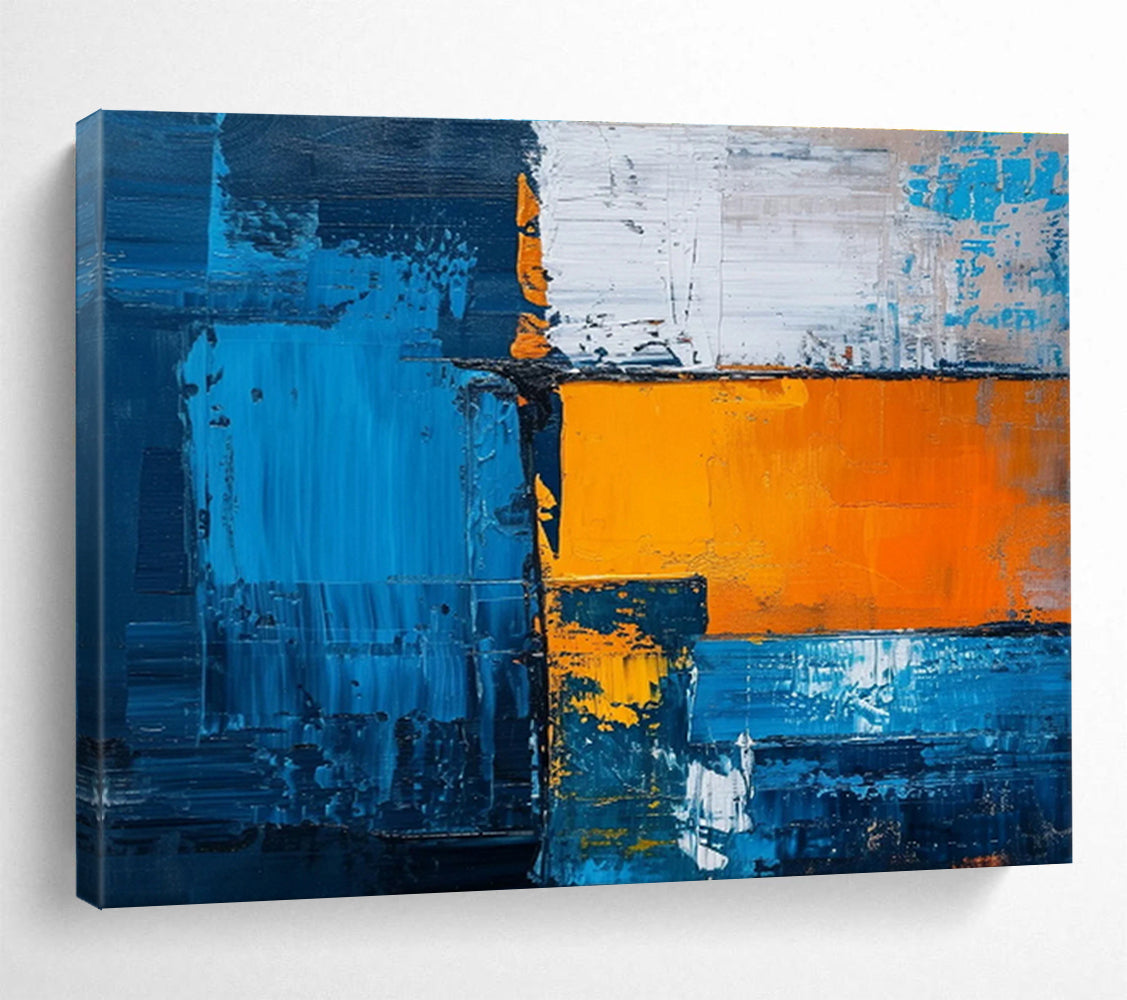 “Blue - Orange Geometric Clash” Abstract Painting On Canvas DKS273