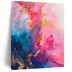 “Pink, Blue & Gold Ink Flow” - Fluid Abstract Painting On Canvas DS286