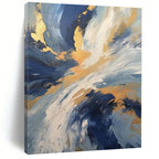 Blue, Gold, White with Dynamic Swirls "Gilded Tempest" Abstract Painting On Canvas PS1265