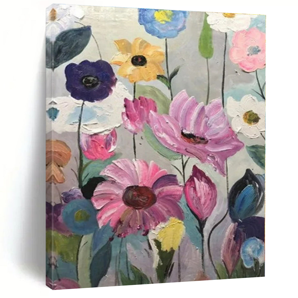 Colorful Flowers with Textured Petals "Blooming Textures" Impressionist Painting On Canvas PS1306