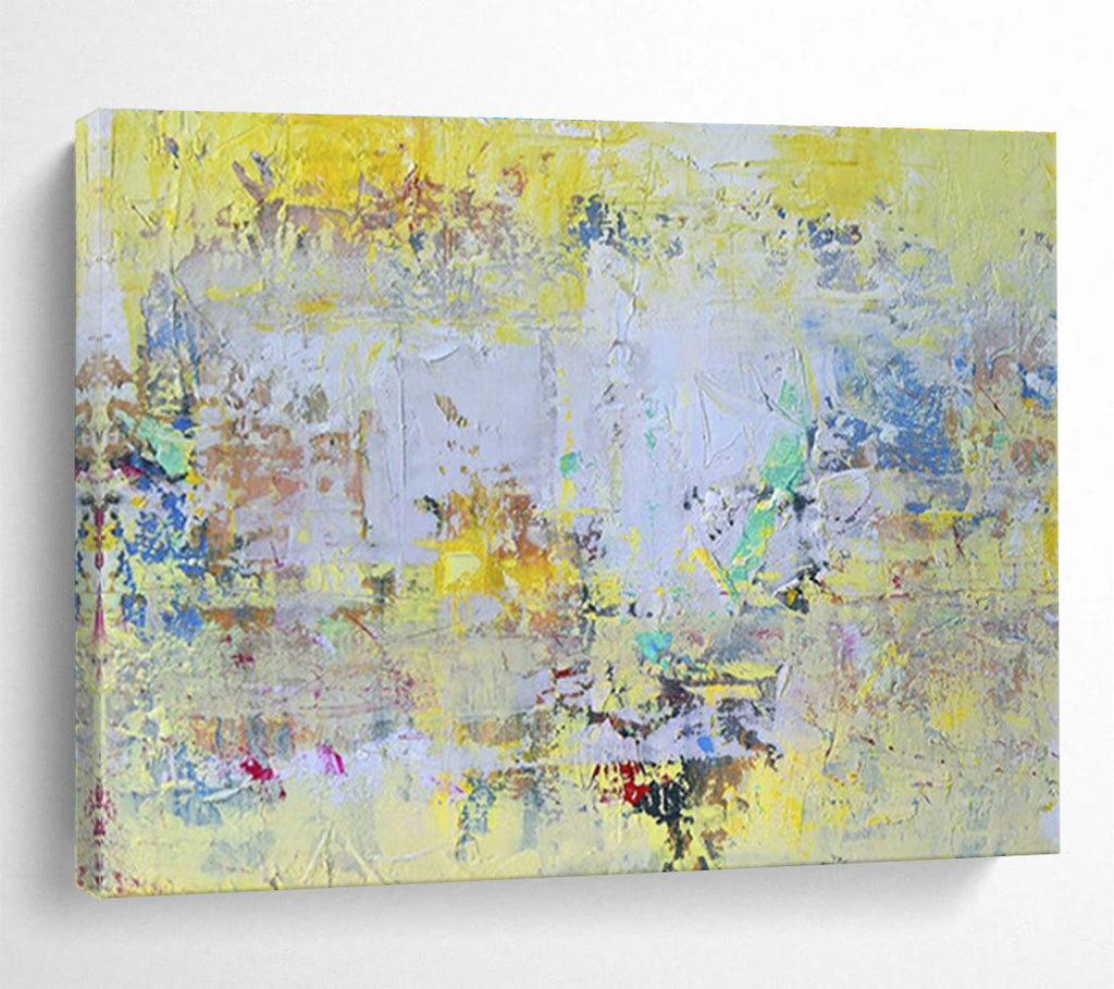 “Bright Yellow Abstract Layers” Abstract Painting On Canvas DKS194