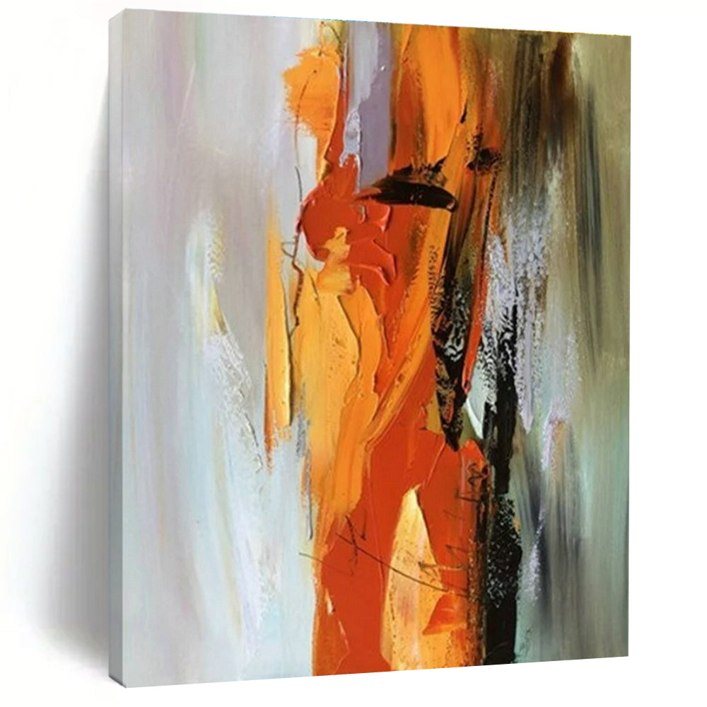 “Vibrant Orange Fusion” - Orange, Yellow, Gray Abstract Energetic Painting On Canvas PS0615