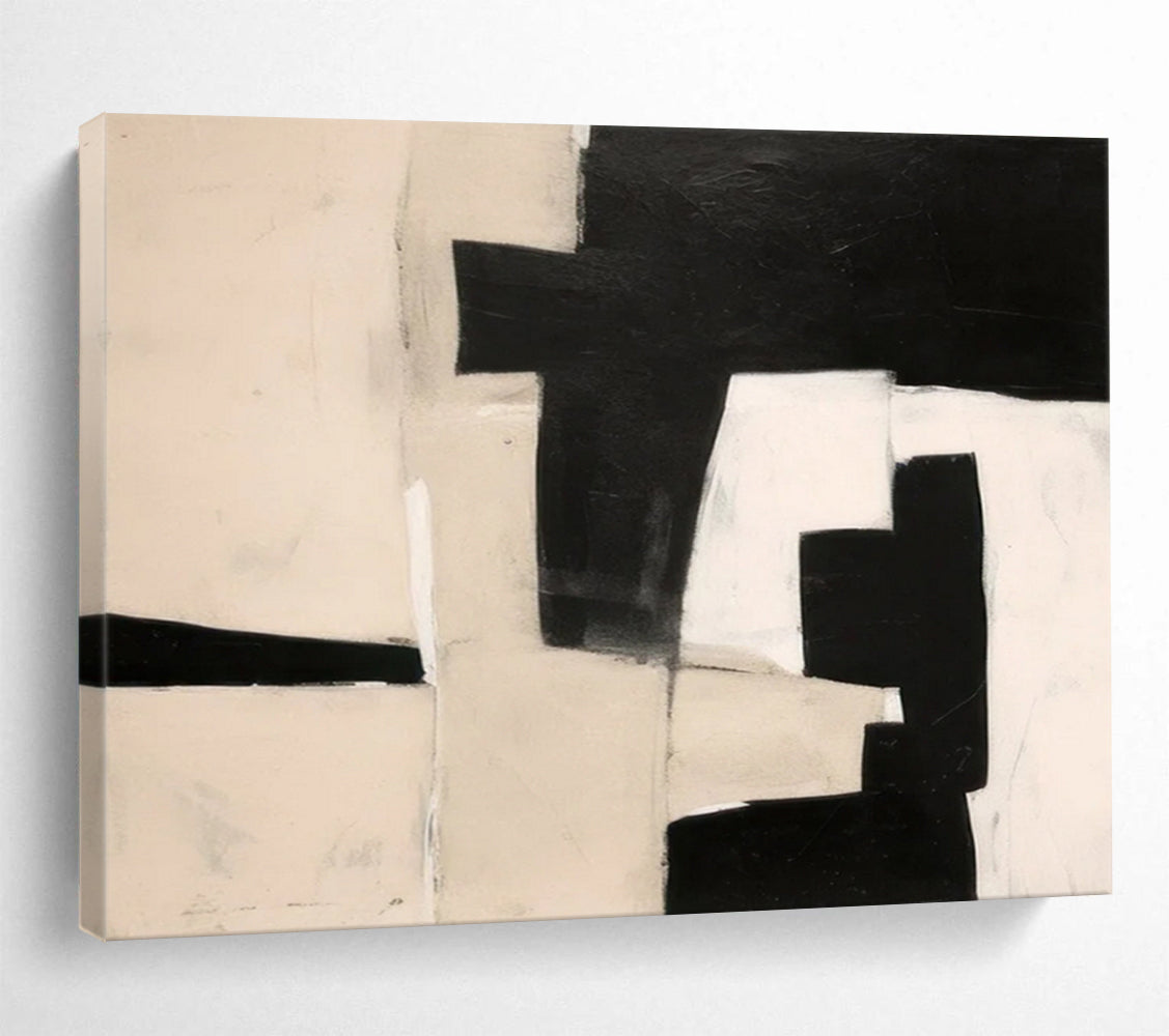 “Monochrome Geometric Shapes” - Minimalist Abstract Painting On Canvas PT071