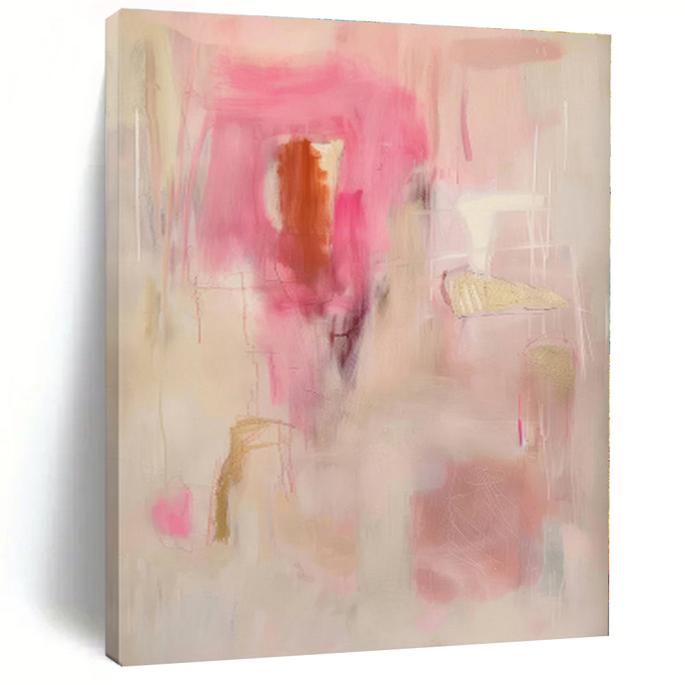 “Pink - Gold Abstract” - Pink, Beige, Gold Abstract Painting On Canvas PS0441