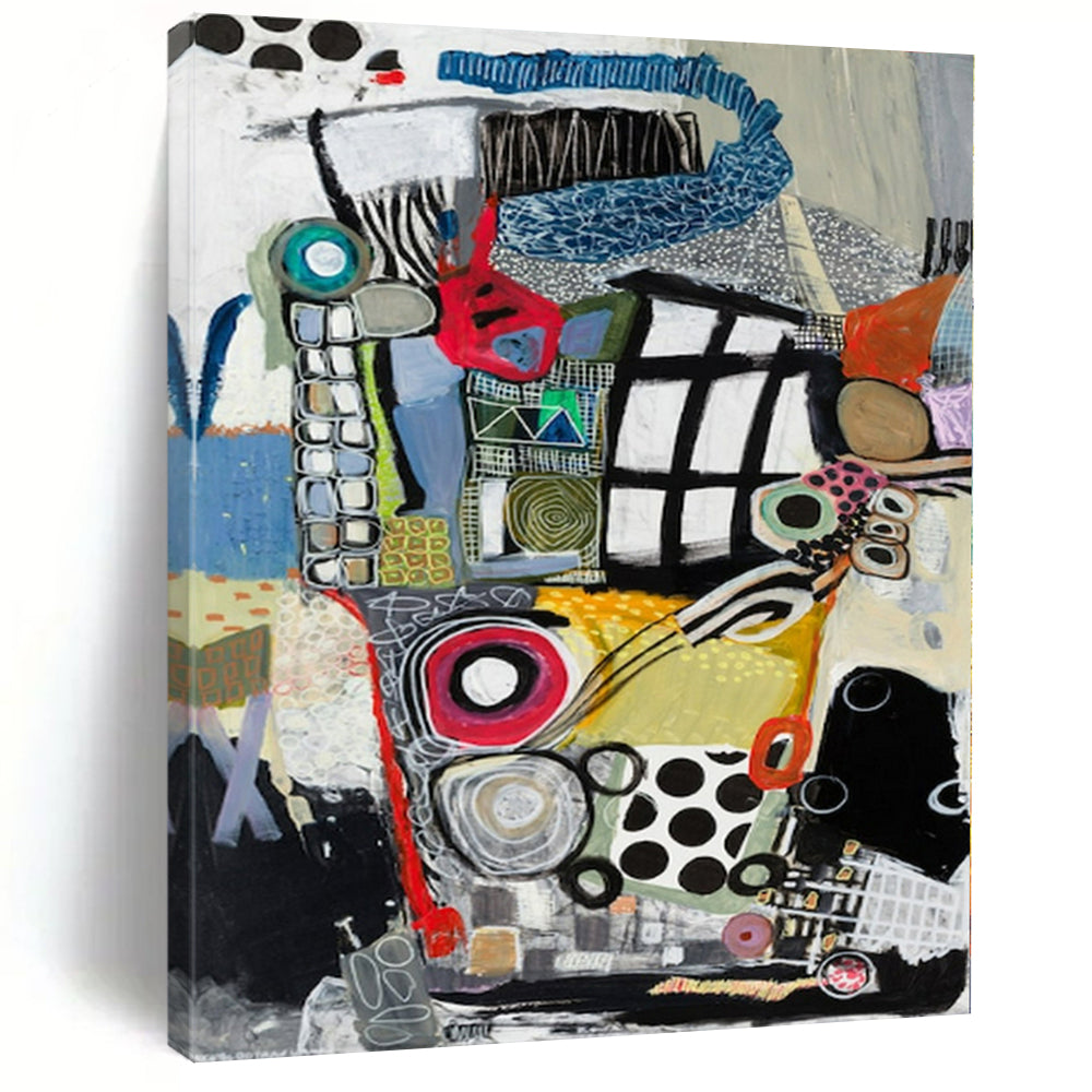 Colorful, Eclectic Shapes with Playful Patterns "Whimsical Mosaic" Abstract Painting On Canvas PS1172