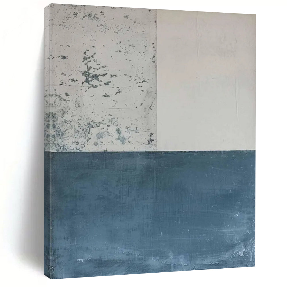 Blue - Gray Minimalist Blocks Textured Painting On Canvas DS085