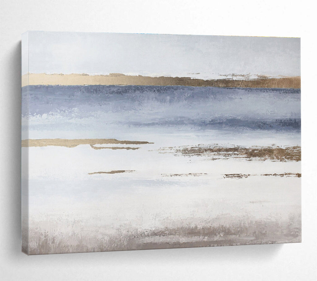 Blue and Gold Coastal Abstract Minimalist Seascape Painting On Canvas DKS135