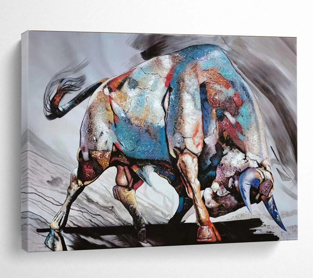 “Colorful Charging Bull” - Expressionist Animal - Painting On Canvas PT1747
