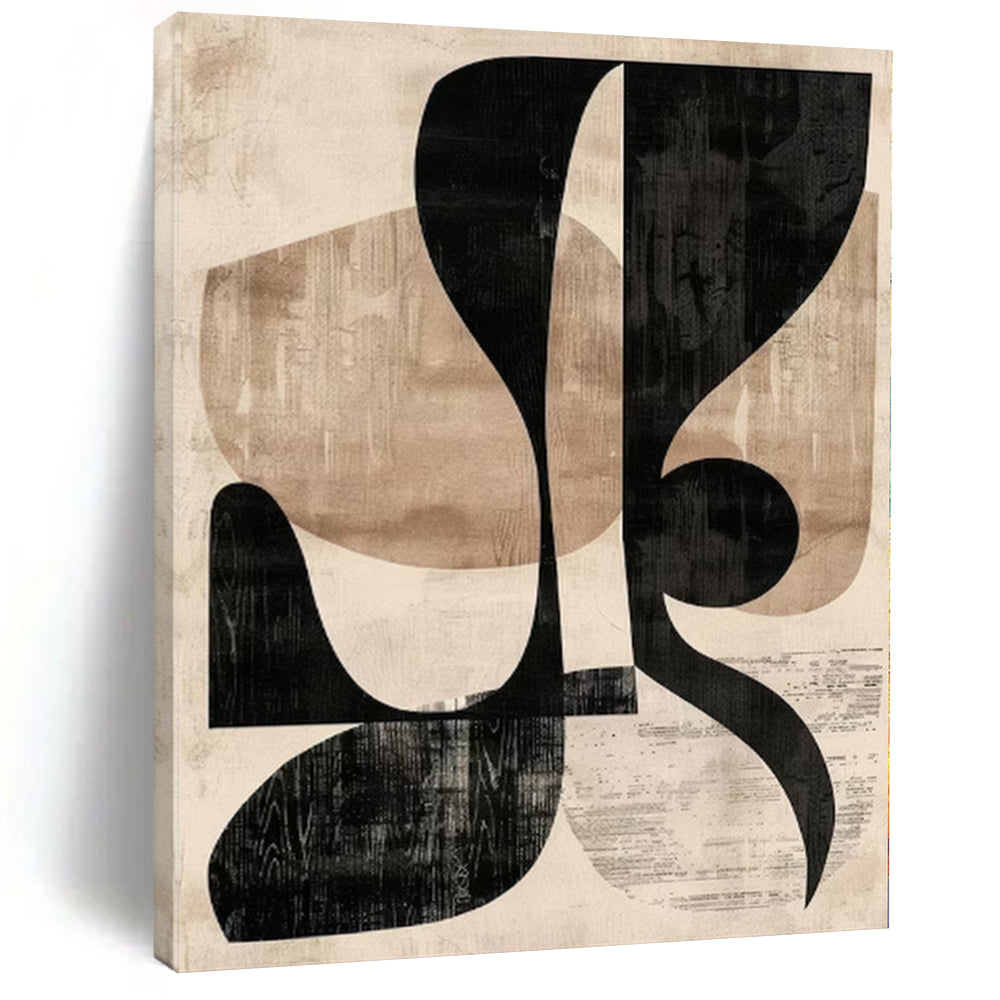 “Black & Beige Shapes” - Black, Beige Geometric Abstract Painting On Canvas PS0385