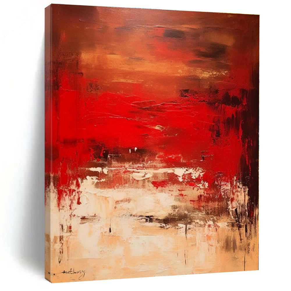 “Red - Brown Abstract Landscape” - Red, Brown Abstract Painting On Canvas PS0482