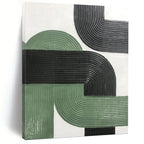 “Green - Black Curved Textures” - Minimalist Abstract Painting On Canvas PT1171