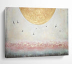 “Golden Moon with Flying Birds” - Impasto Sky - scape - Painting On Canvas PT1773
