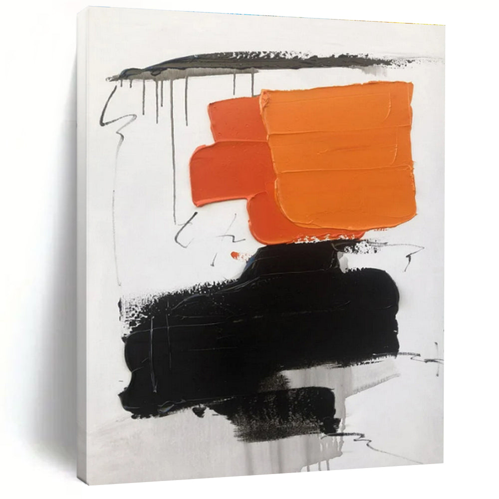 Black, White, Orange Vibrant Contrast “Sunset Clash” - Painting On Canvas PS0802