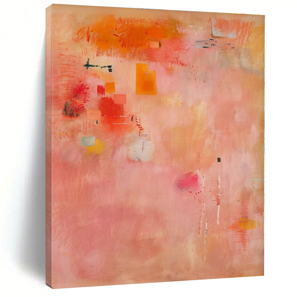 Pink, Orange, Yellow with Playful Shapes "Sunset Confetti" Abstract Painting On Canvas PS1379